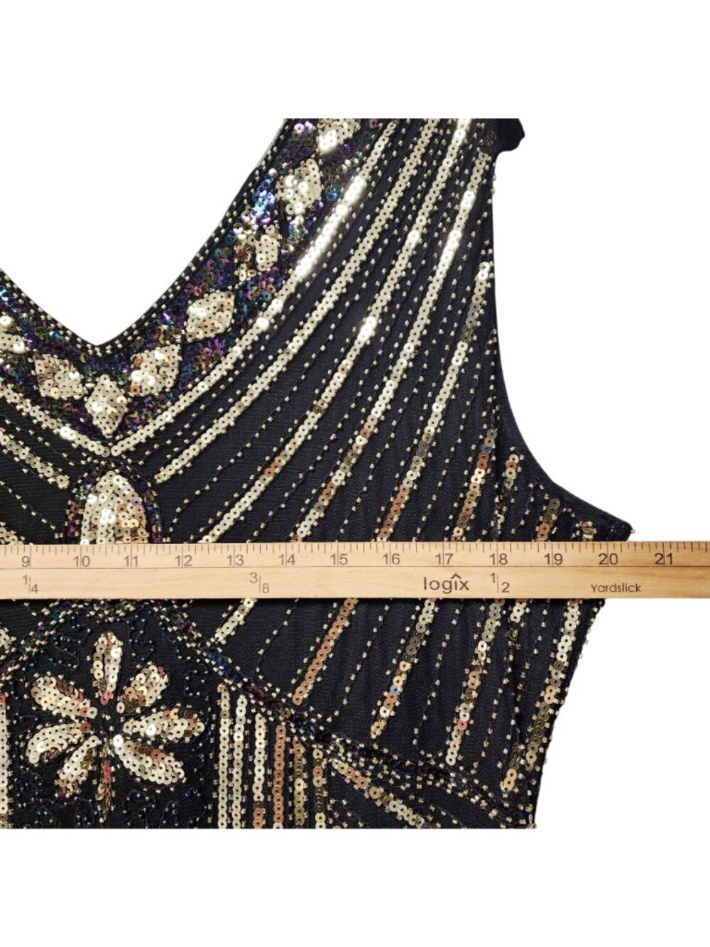 Vintage-Inspired Black & Gold Sequin Fringe Flapper Dress Size XXL Art Deco Part - Picture 4 of 6